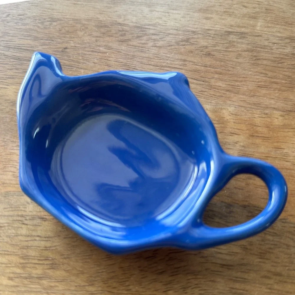 Vintage Pristine Pottery England Cobalt Blue Teapot Shaped Tea Bag Holder